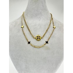 Gold İkili Zincirli Yıldız Desenli Kolye